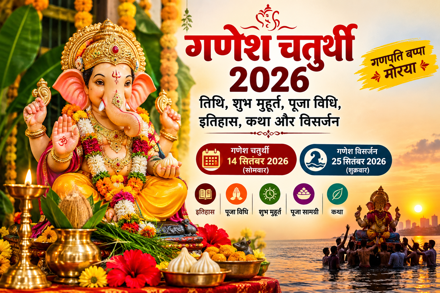 गणेश चतुर्थी 2026: तिथि, शुभ मुहूर्त, पूजा विधि, इतिहास, कथा और विसर्जन की पूरी जानकारी